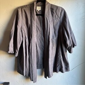 Chic Taupe Draped Open-Front Blazer 3/4 Sleeve Minimalist Modern Sz S Relaxed